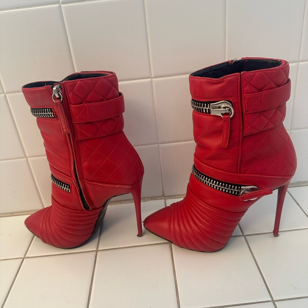 Giuseppe Zanotti Red Quilted Ankle Booties - Picture 3 of 11